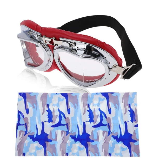 Gafas de montar para motocicleta plegables de PC PU esponja para motocross y ATV, lente transparente, marco rojo plateado