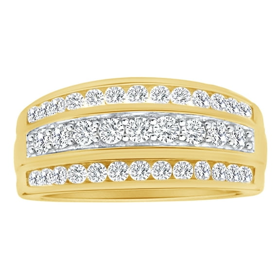AFFY White Natural Diamond Three Row Band Ring In 10k Yellow Gold (0.95 Cttw)