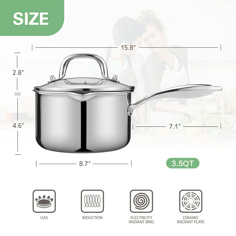 Fracoda 4 Quart Saucepan with Strainer Glass Lid, Stainless Steel Sauce Pot  for Stove Top, Cooking Pot with Spouts, Multipurpose Pour Sauce Pan with Straining  Lid for Cooking Induction Pots 