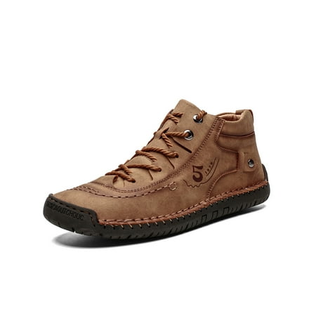 

Bellella Men Casual Boots Lace Up Warm Bootie Plush Lined Ankle Boot Non-slip Walking Shoes Dress Office Faux Leather Booties Yellow Brown 8.5
