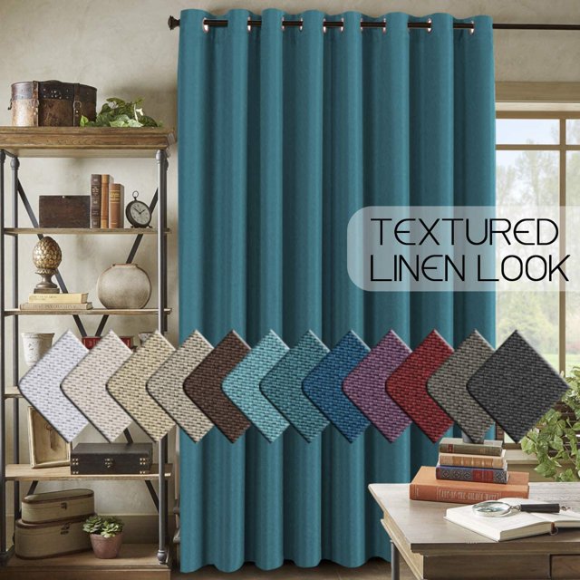 Cortina opaca de lino de 96 pulgadas de largo para dormitorio/sala de estar, aislamiento térmico, ojales, aspecto de lino, cortinas de ventana con efecto de arpillera con textura primitiva, 1 panel, color marfil, azul egeo, 100 x 96 pulgadas