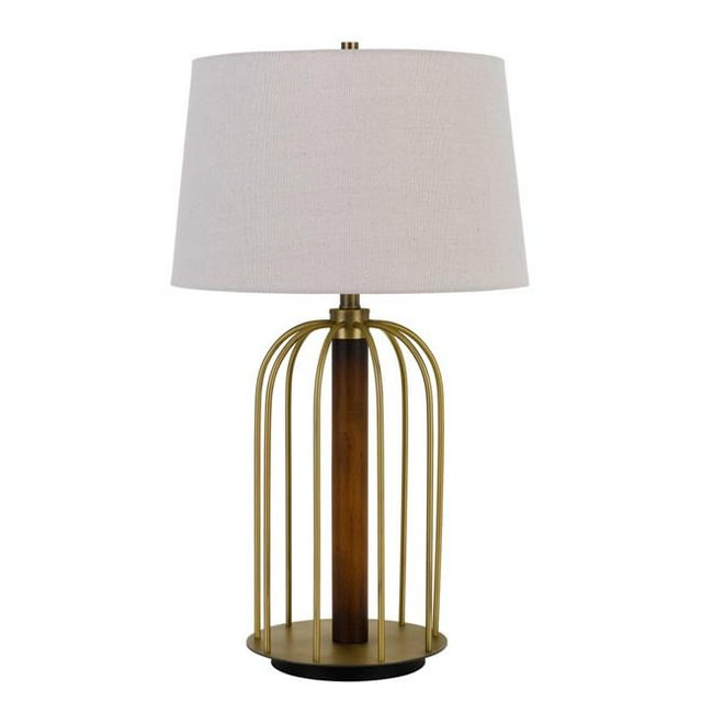 Benjara BM224830 Metal Table Lamp with Cage Design Support with Round Base, White & Brass