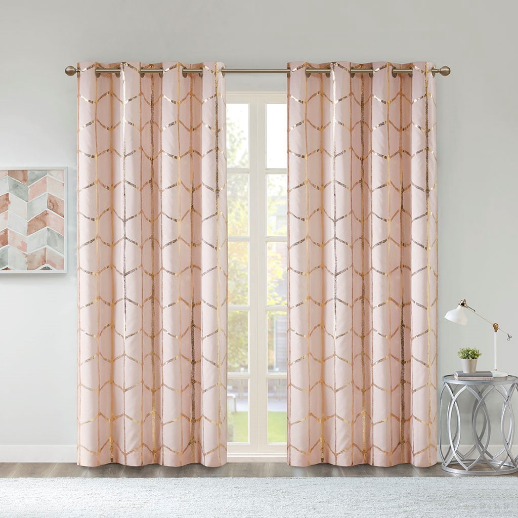 MAYEERTY 1 Pc Panel Total Blackout Metallic Print Grommet Top Curtain Panel
