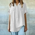 thumbnail image 5 of Breezora Stand Collar Mid Sleeve Button Front Shirt Women's Loose Fit Casual Cotton Tops XXXL Size White, 5 of 7