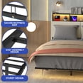 thumbnail image 5 of ModFusion Queen Size Bed Frame with Headboard Storage & LED Lights, Charging Ports, Beige, 5 of 9