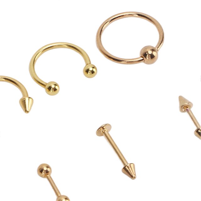 Nose Studs Set Stainless Steel Exquisite Different Shapes Safe Smoothing Polished Surfaces Nose Studs for Women Gold