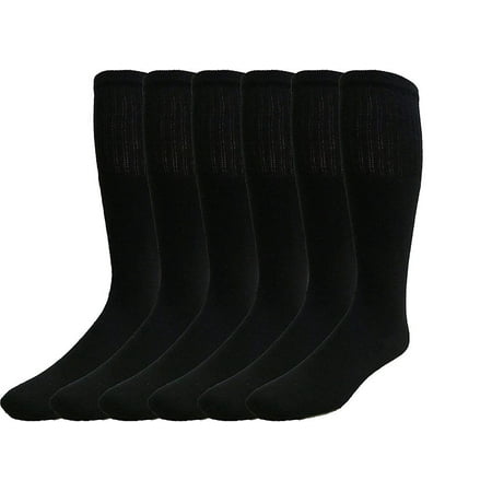 Yacht & Smith 6 Pair of Men's Long Tube Socks, Black, Sock Size 11-16