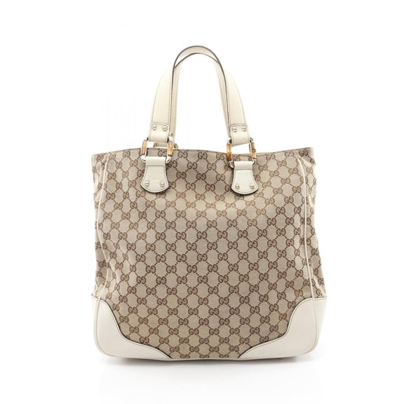 Pre-Owned Gucci Bamboo Horsebit GG Canvas Tote Bag, and Leather, Women's, Beige... (Good)