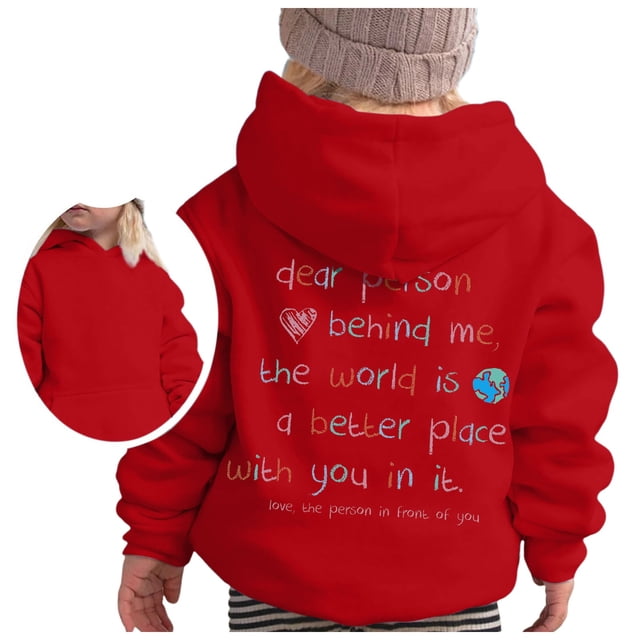 PMVFHDE Chandails Graphiques Chandail à Capuchon pour Fille Manches Longues Doux Chandail Graphique Hoody Enfants Mignons Chandails à Enfiler Haut Vêtements pour Filles Rouge,90