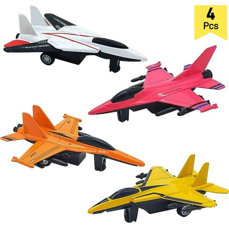 BTEPSGA 4 Pack Diecast Airplane Toys for 3 4 5 6 Year Old Boys, Pull Back Plane Toys Die Cast Aircraft Fighter Jet Toys Models Kids' Play Vehicles Airplanes for Kids Birthday Gift Party Favors