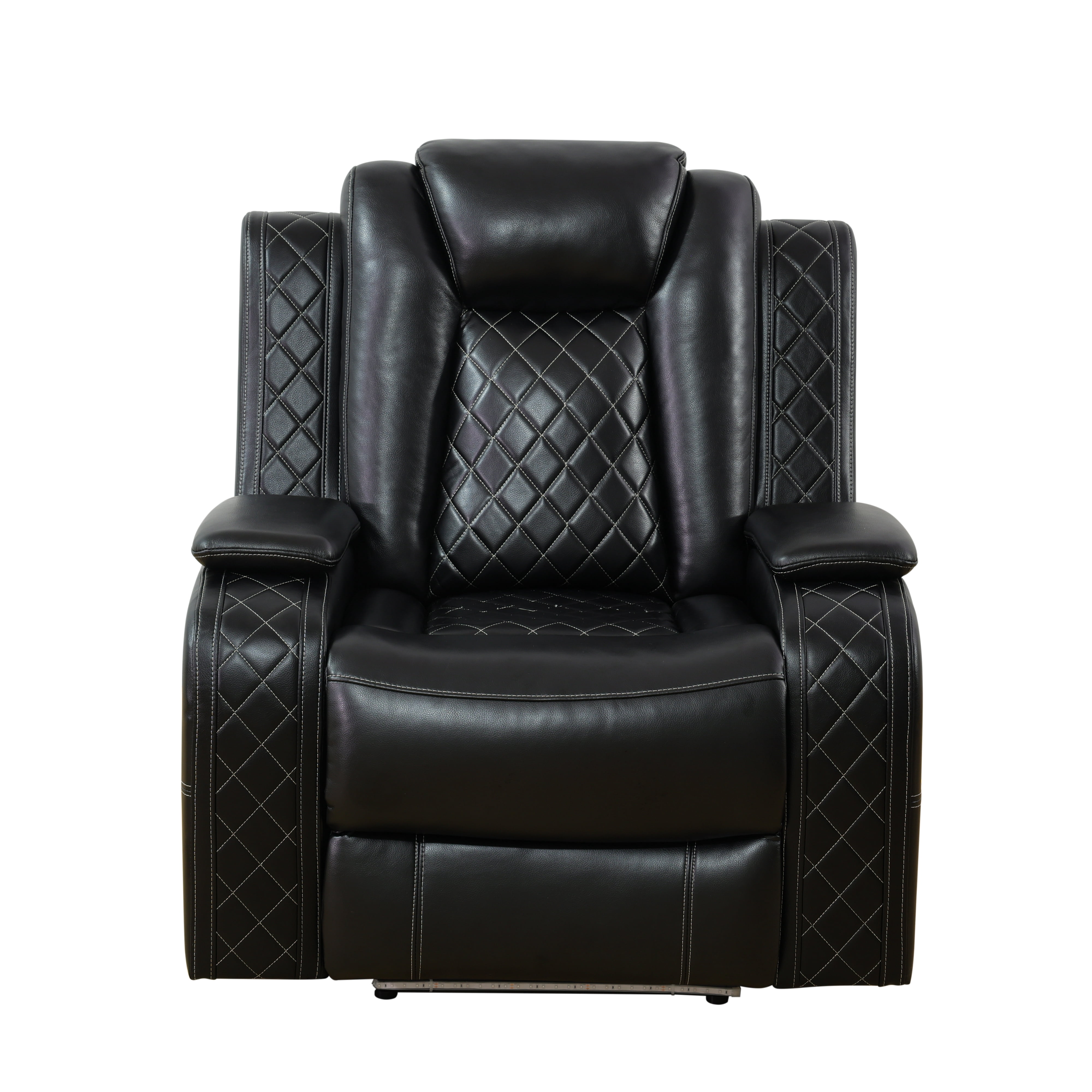 Recliner Chair for Living Room, Power Leather Reclining Sofa Seating Couch with LED Lights/Storage Console/Cup Holders (Black)