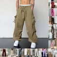 thumbnail image 4 of BUYISI Women S Hip Hop Overalls For Street Fashion High Waist Solid Color Trousers Khaki L, 4 of 9