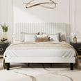 thumbnail image 2 of Amolife King Size Upholstered Platform Bed Frame with Adjustable Velvet Headboard, Off-White, 2 of 9