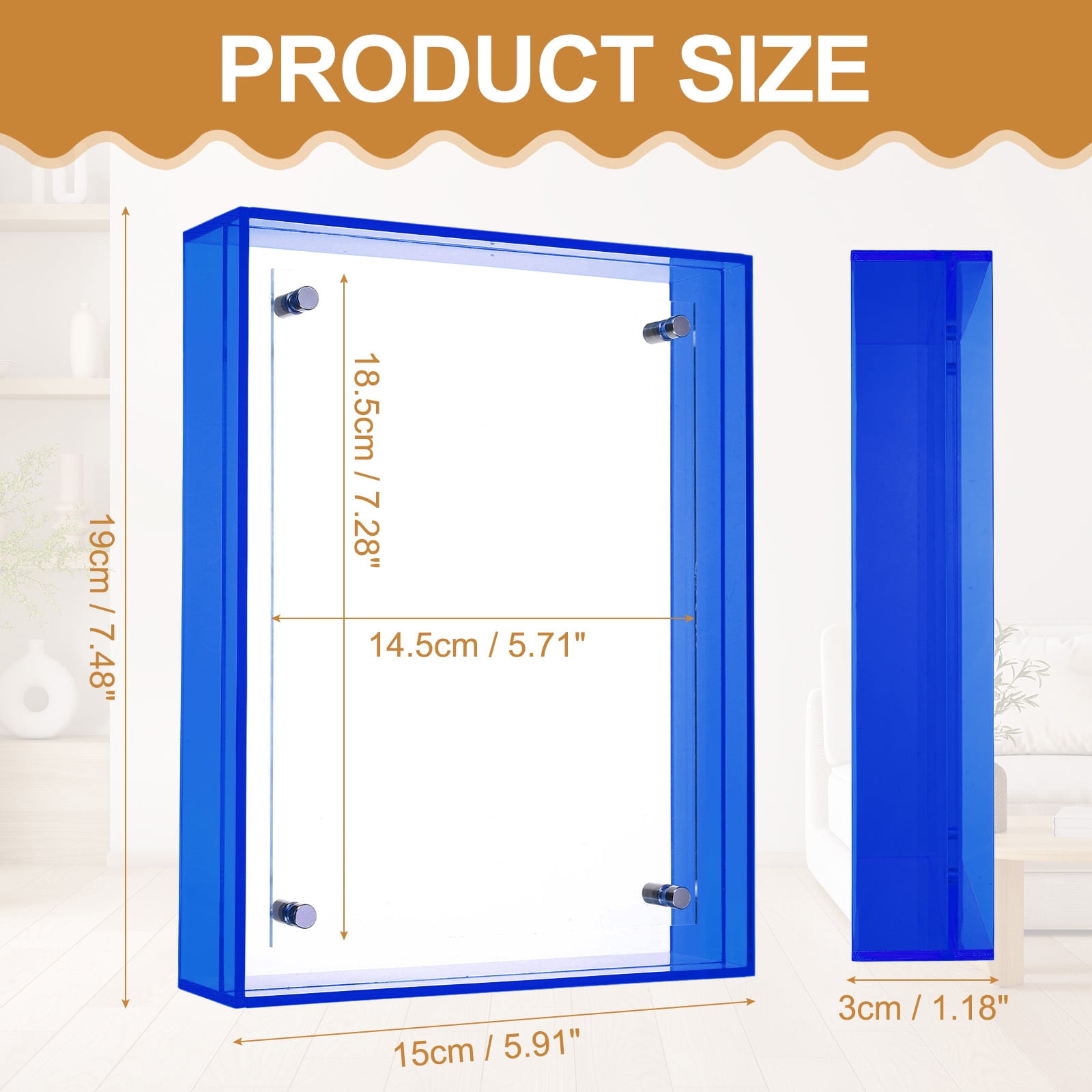 Unique Bargains Acrylic Picture Frame Floating Picture Frames Blue 5.7" x 7"