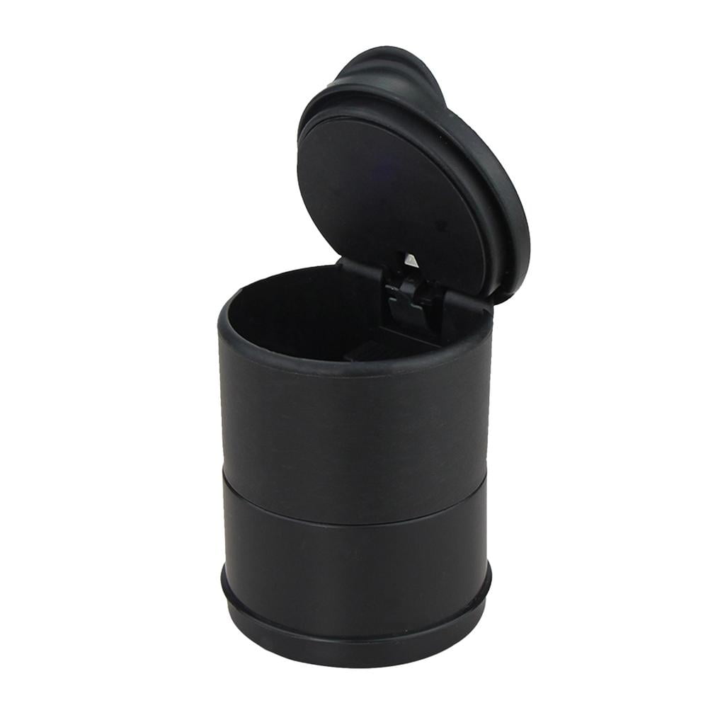 Car Ashtray Compass Lid LED Smokeless Stainless Steel Ash Tray Trash Can  Black