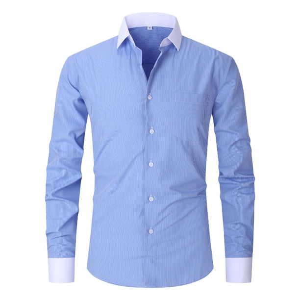 Blusa y camisa de manga larga con cuello vuelto para hombre, cárdigan a rayas con cuello vuelto, camisa de botones de estilo profesional, blusa de poliéster para hombre