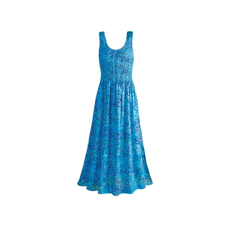 Women's Blue Caribbean Sleeveless Maxi Sun Dress - Hand Batik Print