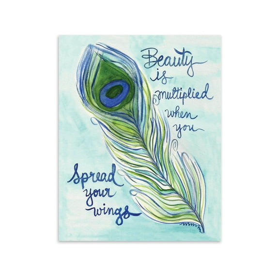 Modern Blue and Green Inspirational Peacock Feather Adult/Teen Print; 1- 11" x 14" Unframed Print
