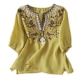 thumbnail image 2 of Favoffer Women's Embroidered Blouse V Neck Short Sleeve Tone Soft Spring Summer Daily Travel Leisure Fashion Top, 2 of 5