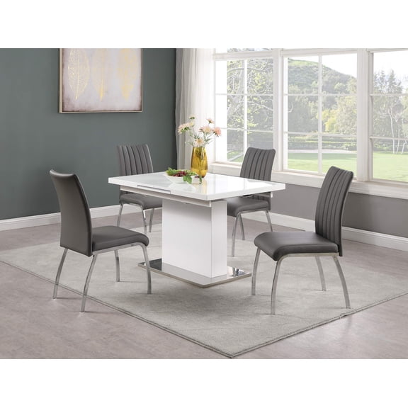 Milan Welma 5-piece Contemporary Steel and Wood Dining Set in White/Gray