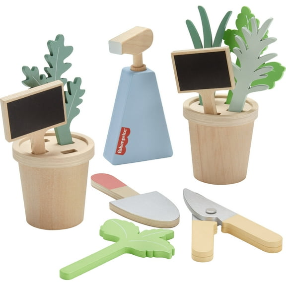 Fisher-Price Wood Herb Garden and Tools Playset, 12 Wood Pieces for Preschool Pretend, Ages 3  Years