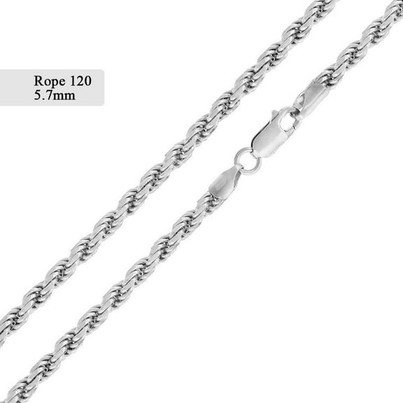 Sterling Silver 925 High Polished DC Rope 120 Chain 5.7mm Made in Italy 26" Jewelry Female Unisex