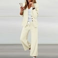 thumbnail image 2 of Breezora Women's Elegant Wide Leg Pants Suit Set 2 Piece Business Office Wear Plain Trousers with Blazer Formal Outfit L Size White, 2 of 5