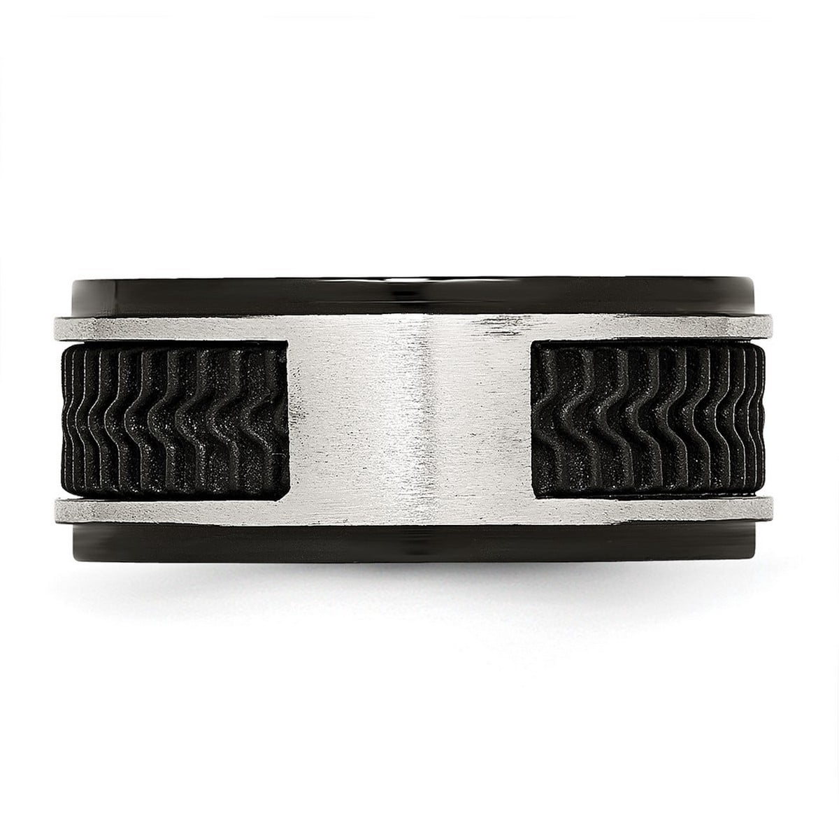 10.1mm Stainless Steel Black Ip-plated With Rubber Inlay Ring - Size 10