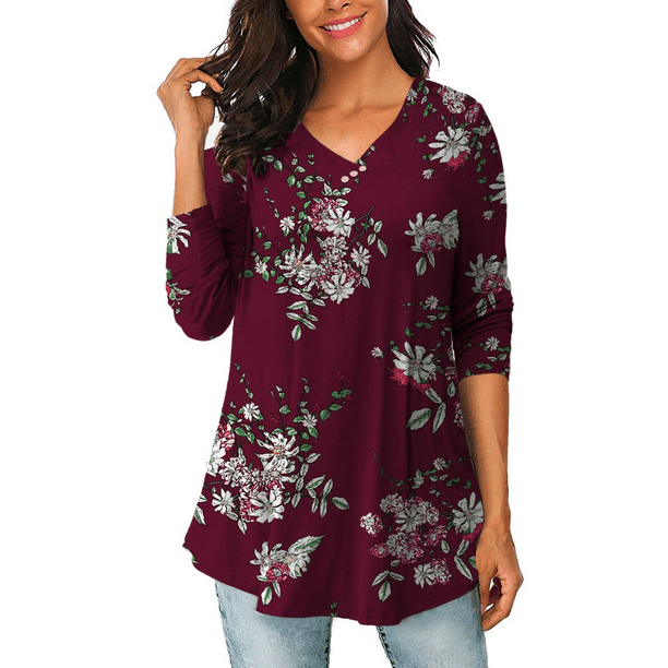 FOLUNSI Women's Plus Size Tops Casual Blouses Long Sleeve Flowy Tunic ...