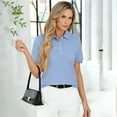 thumbnail image 4 of Hearthz Womens Short Sleeve Polo Shirts 3 Buttons Collared Tennis Activewear UPF 50+ Sun Protection Women's Golf Tennis Polo Shirts Sky Blue XXL, 4 of 5