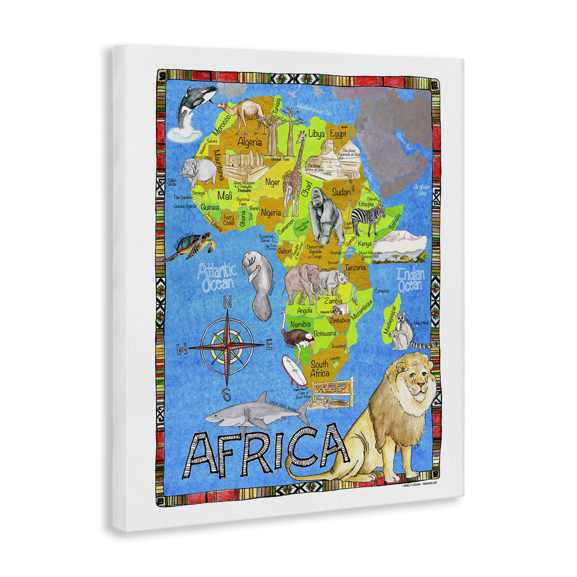 Stupell Industries African Animals Map Town & City Painting Gallery Wrapped Canvas Art Print Wall Art, 36 x 48