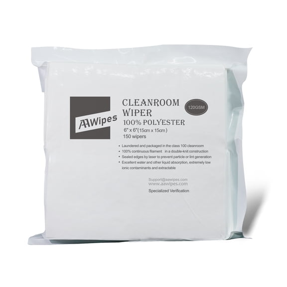 AAwipes Cleanroom Wipes, Double Knit 100% Polyester, 6 x 6 in, 120 GSM, 150 Pcs/Bag, Laser-Sealed Edge, CP12006