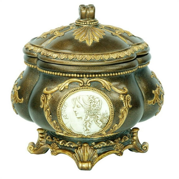 Ore International 9"H Handcrafted Decorative Jewelry Box With Gold Roman Leaves