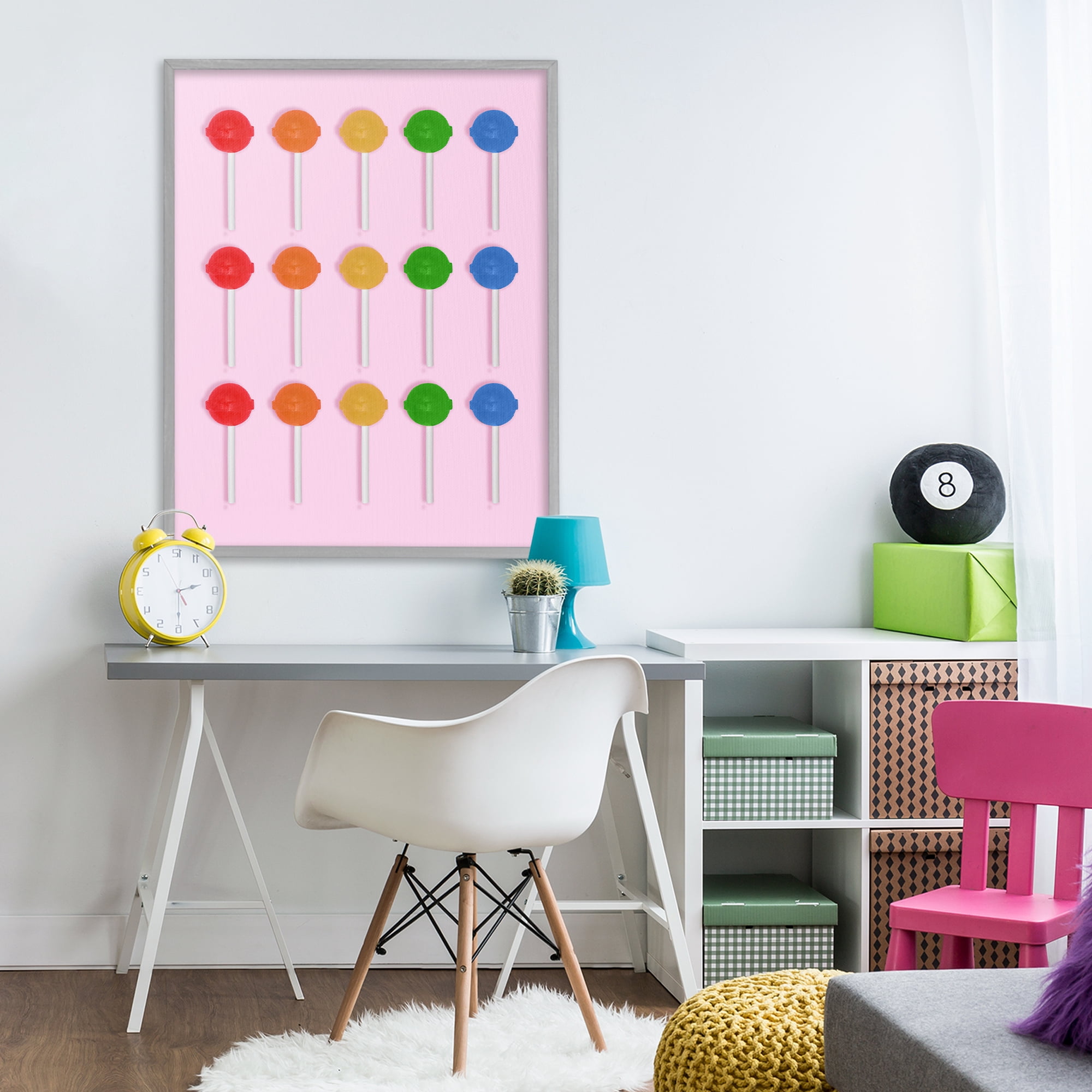 Stupell Industries Candy Pops on Light Pink Gray Framed Giclee Art, design by LISH Creative
