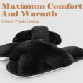 thumbnail image 7 of ELElax Women's Cross Band Slippers Fuzzy Soft House Slippers Plush Furry Warm Cozy Open Toe Fluffy Home Shoes Comfy Indoor Outdoor Slip On Breathable， Black, 7 of 7