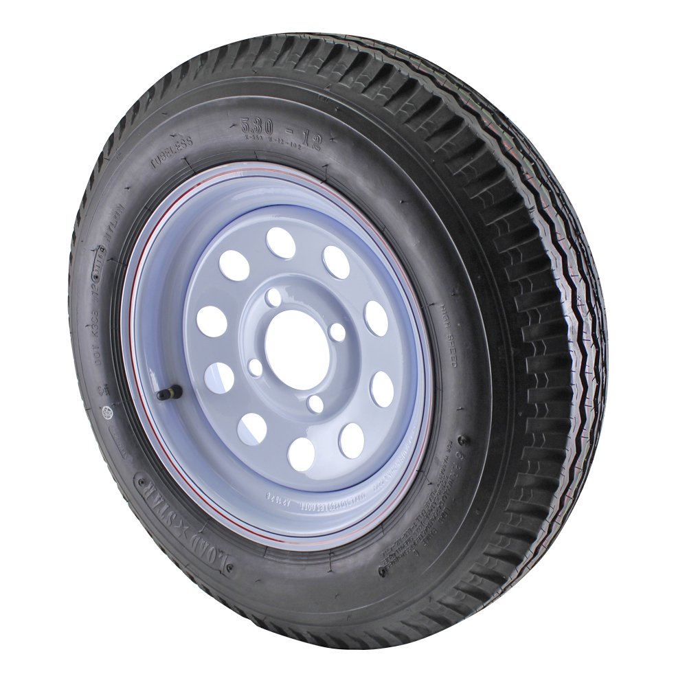 5.30X12 Loadstar Trailer Tire LRC on 4 Bolt White Mod Wheel Walmart
