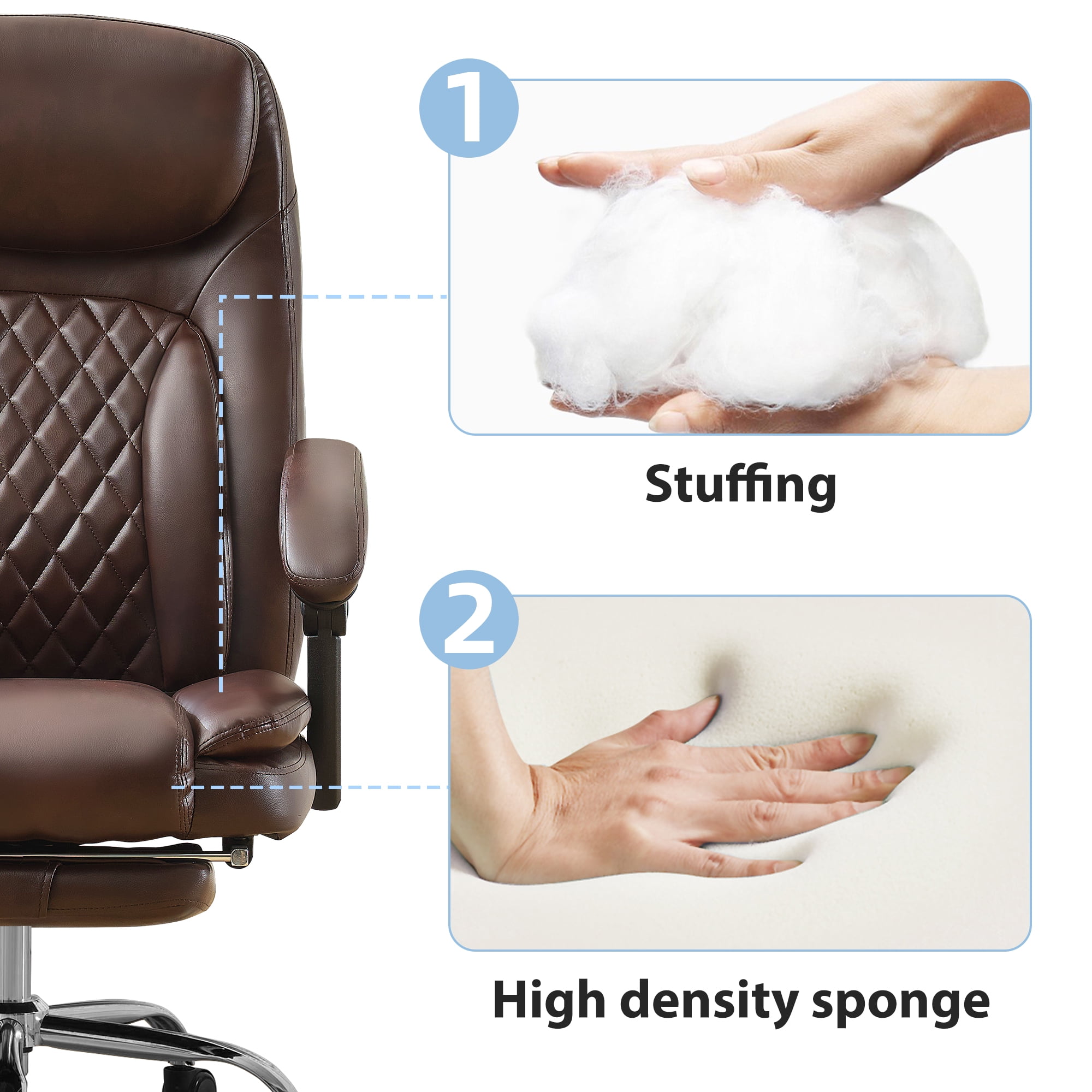 JONPONY Big and Tall Office Chair 500LBS Executive Office Chair Massage and Footrest Ergonomic Computer Desk Chair Reclining High Back Leather Office Chair Lumbar Back Support Swivel Rolling,Brown