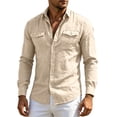 thumbnail image 7 of DeHolifer Cotton Linen Shirts for Men Button Up Shirts Long Sleeve Casual Work Shirt Lightweight Comfy Tops with Pockets Khaki L, 7 of 7