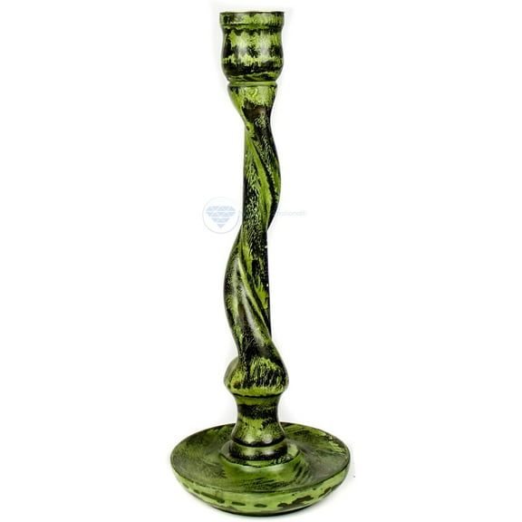 Nagina International Snake Green Antique Wood Crafted Premium Wooden Candle Holder | Exclusive Table Vintage Decor