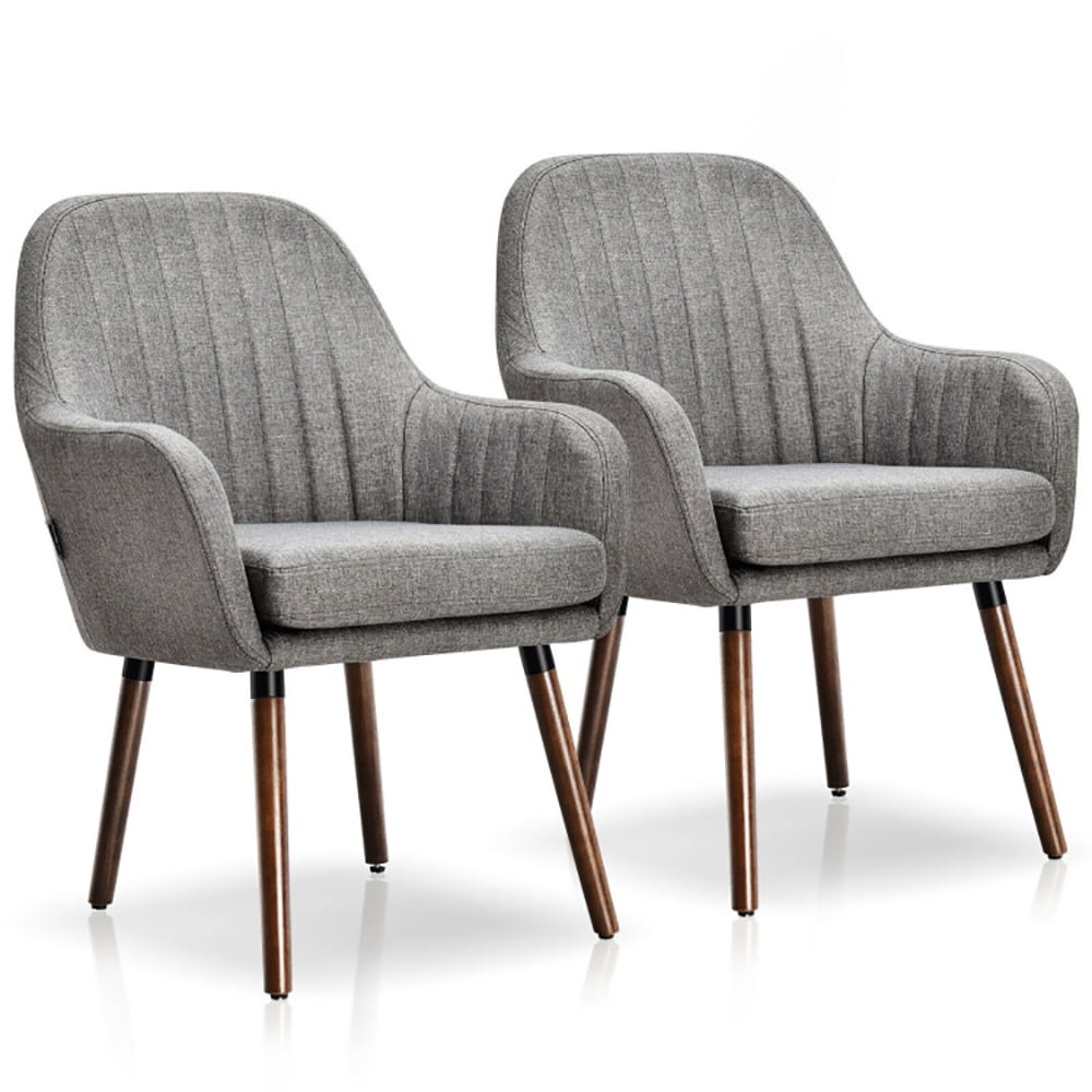 Finihen Modern Living Dining Room Accent Arm Chairs, Fabric Upholstered Accent Chairs with Wooden Legs, Set of 2, for Bedroom, Living Room, Gray Finihen Modern Living Dining Room Accent Arm Chairs, Fabric Upholstered Accent Chairs with Wooden Legs, Set of 2, for Bedroom, Living Room, Gray