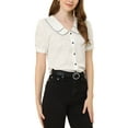 thumbnail image 1 of INSPIRAR CHIC Blusa Vintage para Mujeres con Lunares, Cuello Peter Pan, Mangas Cortas Abullonadas, Top M Blanco, 1 of 8