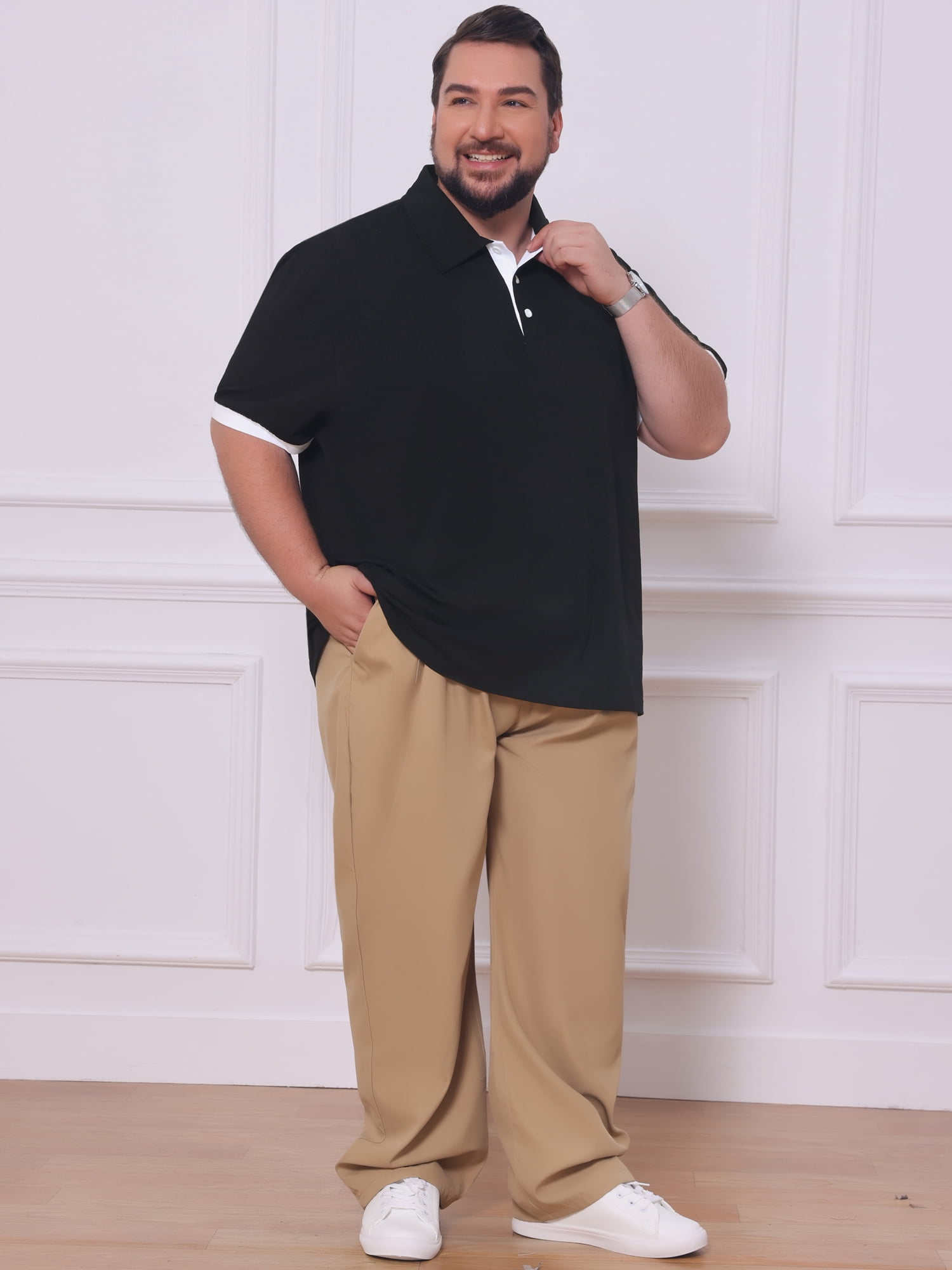 DARING DIVA Men's Big Tall Business Short Sleeve Office Knitted Golf Shirts 2XL Black