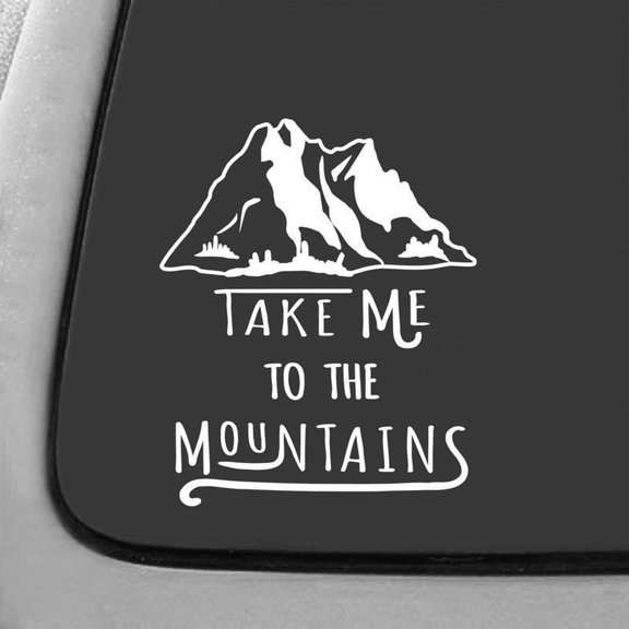 Take Me To The Mountains Decal Sticker | 7-Inches By 5.7-Inches | White Vinyl