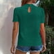thumbnail image 3 of Blusas de Manga Corta para las Mujeres de la Moda Color Sólido Botón de Verano con Cuello Redondo, Poliéster, 3 of 7