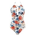 thumbnail image 4 of Women's Floral Print One Piece Swimsuit Halterneck Plunge Ruched Tummy Control Bathing Suits Sexy Monokini Swimwear, 4 of 4
