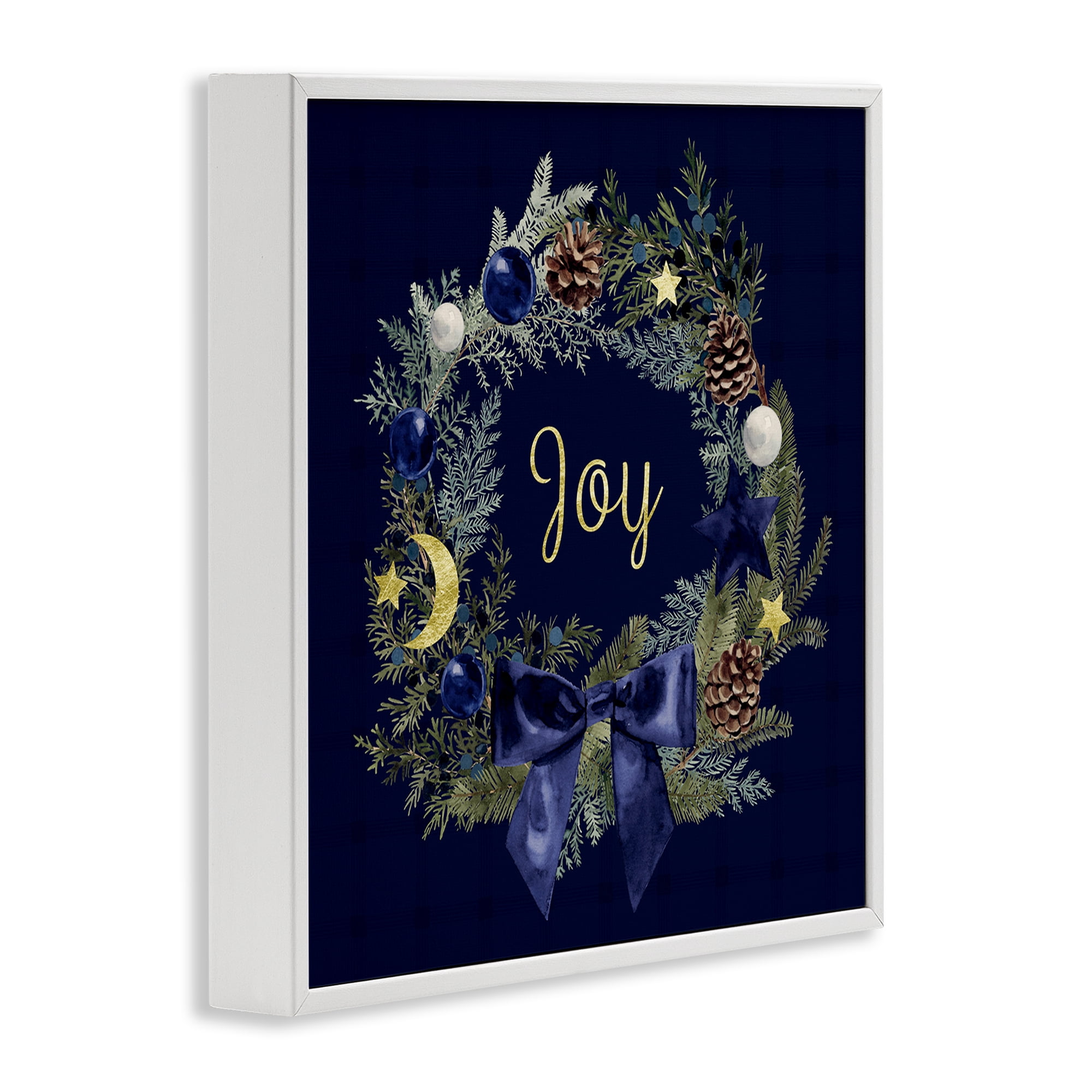 Stupell Industries Joy Holiday Wreath Holiday Painting White Framed Art Print Wall Art, 17 x 17