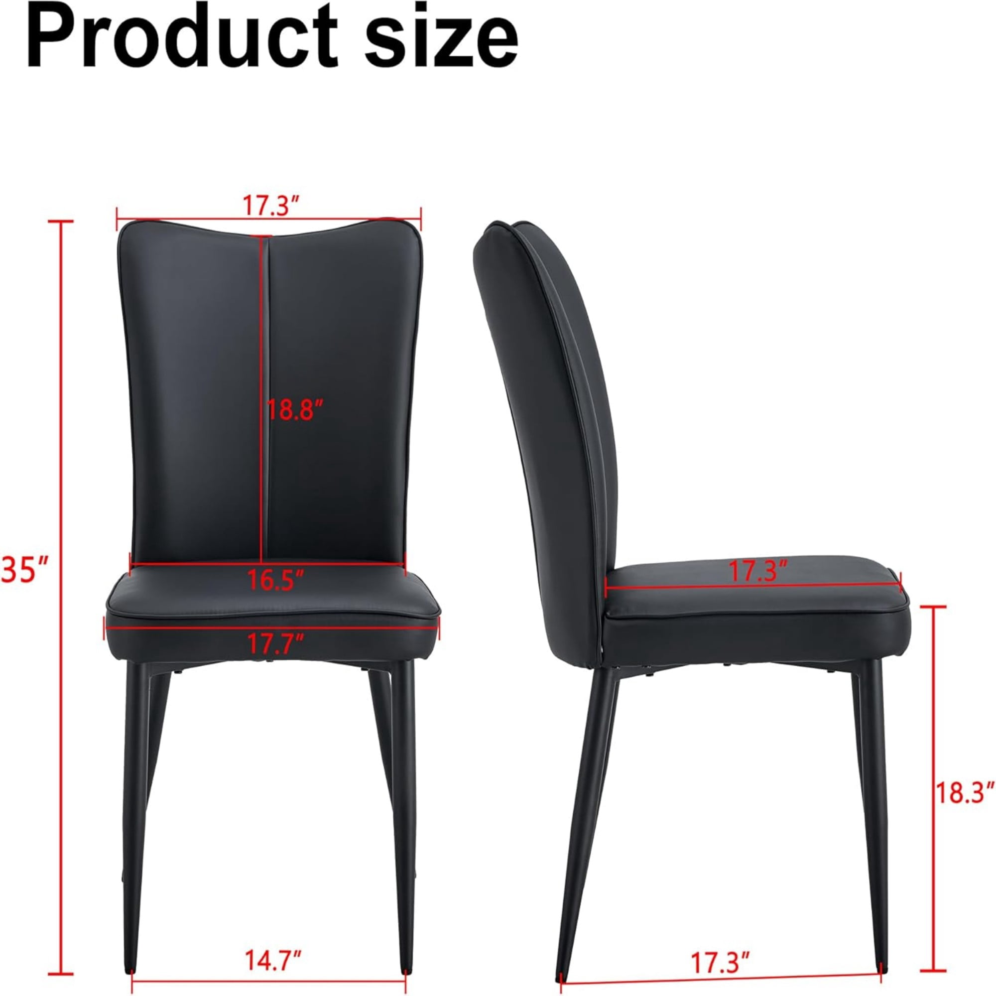SUDICA Dining Chairs Set of 6, Black Faux Leather Upholstered Side Chairs with Black Metal Legs for Dining Room and Kitchen