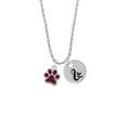 thumbnail image 2 of Delight Jewelry Silvertone Medium Translucent Maroon Paw Silvertone Script Initial Disc - & - Charm Necklace, 20"+3", 2 of 4