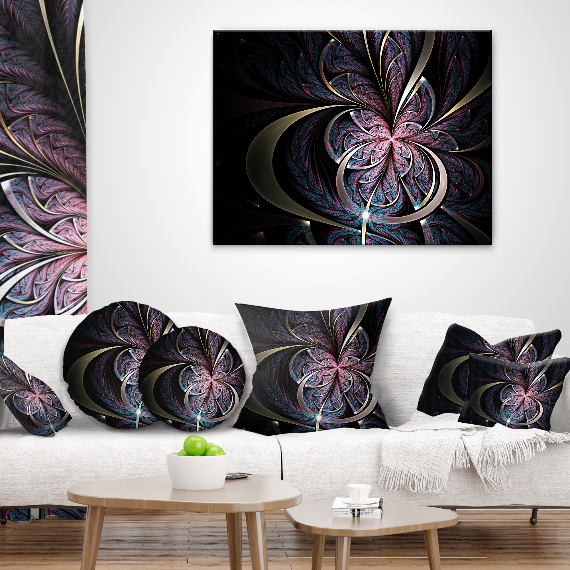 Designart Dark Blue Fractal Butterfly Flower - Floral Throw Pillow - 18x18