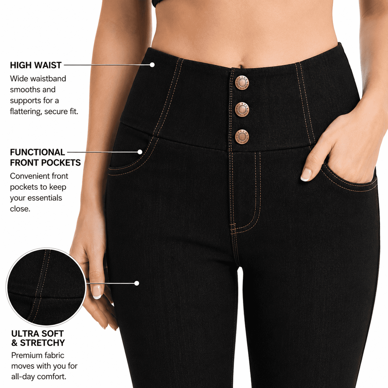 Jvini Women's Pull On Capri Pants Stretch Knit Denim Jeggings With Pockets
